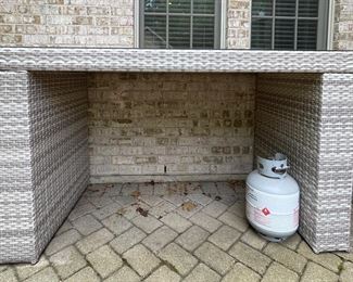 Woven Wicker Buffet / Server / High-Top Table with Glass Top. Measures 76" x 34" D x 42" H. Photo 1 of 4.