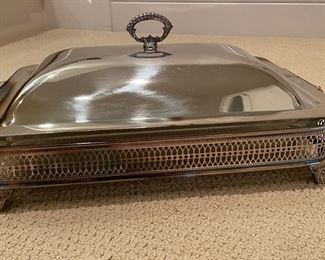 Silver Plate Chafing Dish with Pyrex Insert.