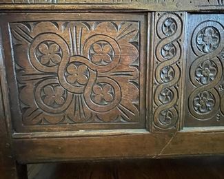 Antique Carved Wood Chest. Measures 46" x 18.5" X 24" H. Photo 4 of 5.