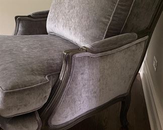 Velvet Upholstered Bergere Chair & Ottoman. Smokey / Mole Grey Fabric. Photo 2 of 4.