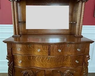 Antique American Victorian Oak Buffet / Cabinet with Mirror. Measures 48" W x 22" D x 70" H. Photo 1 of 6.