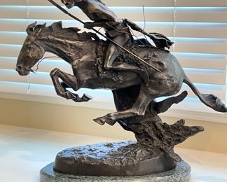 Frederic Remington Reproduction Bronze, Cheyenne. Measures 23" W x 21" H.