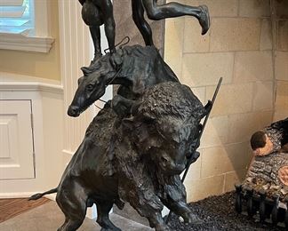 Frederic Remington Reproduction Bronze, "Buffalo Horse." Measures 21" W x 32" H.