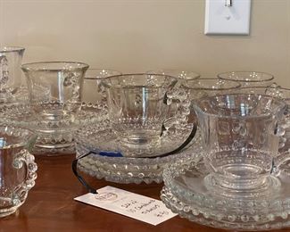 Candlewick Clear Glass Cup & Saucers - Set of 14.