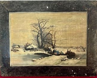 ANTIQUE WINTER LANDSCAPE PAINTING 