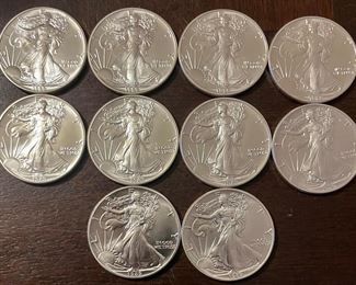 10 WALKING LIBERTY 1989 SILVER (.999 FINE)  ONE OUNCE DOLLARS 