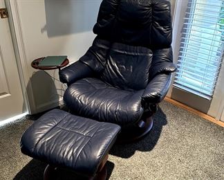 Ekornes Navy Blue Leather Stressless Chair and Ottoman $1800 