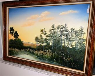 Oil painting, painted by owner. Was a joint piece created by the owner under the guidance and instruction of a well known Highwayman, E. Buckner. $400