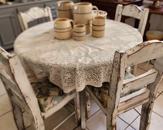 Shaby Chic Kitchen Table with 4 Chairs - Collection of Pottery Pitchers
