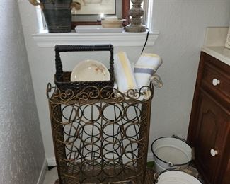 Vintage Metal Wine Rack - Used for Towels - Enamel Buckets 