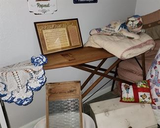 Antique Wooden Ironing Board - Glass Washboard - Dollies