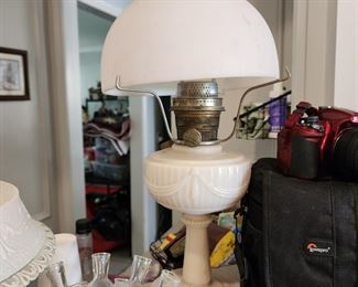 Antique Pink Milk Glass Oil Lamp