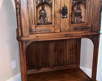 Antique Carved Oak Sacristy Vestry Cabinet