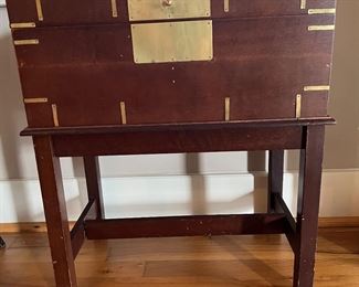 Reproduction storage chest  in the style of a 19th century campaign desk 