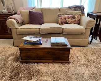 Sofa, small trunk antique marble top table