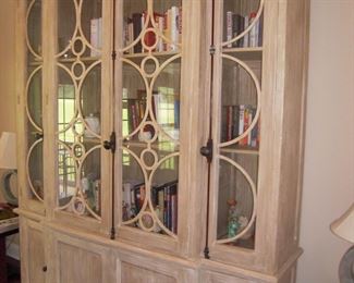 Tall pickled oak display or china cabinet. 9ft 6" tall, 6ft 6" wide. Beautiful