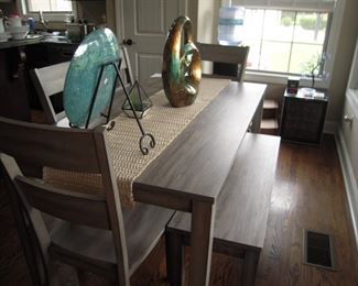 Nice farm style table 4 chairs and bench