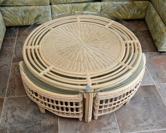 Lot 401 Rattan Table and Stools