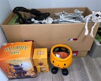 Halloween skeletons, witches, multiple bins (not shown)