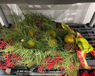 Christmas table decor pine, berries, pine cones, apples (Think Thanksgiving table)