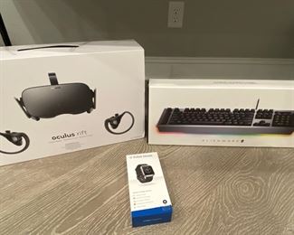 Virtual reality Oculus Rift and Alienware gaming keyboard, Fit Bit blaze fitness tracker