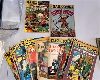 Vintage Classic Comics including Robin Hood, Swiss Family Robinson, Robinson Crusoe, A tale of Two Cities, etc