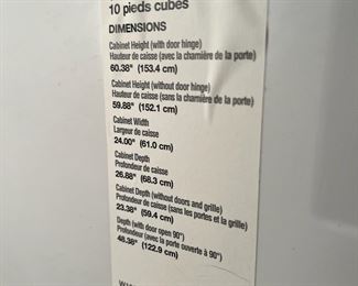 Dimensions on Previous picture of refrigerator