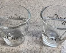 RumChata shot glasses with center divider