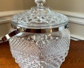 Crystal ice bucket with silver plated handle and trim