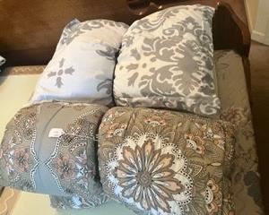 Queen comforters, pillow shams, quilts