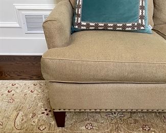 One of a pair of sofas, beautiful pillows and fantastic handmade carpet approx. 13 feet wide by 18 feet in length, in perfect condition. 