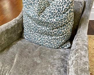 One of a pair of great chairs in gray environmentally friendly velvet fabric