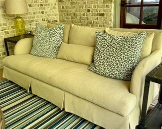 Outdoor furniture and carpet, pillows and side tables with lamps