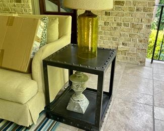 Metal handmade side tables and glass lamps