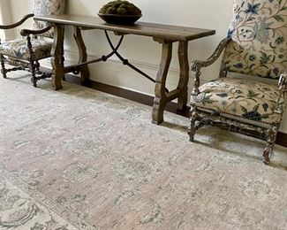 Beautiful hall table and two side chairs and carpet (please note the painting is not included in this sale)
