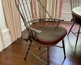 Unique cast metal solid and comfortable Windsor back chairs, one of a set of 6