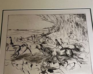 Leroy Neiman  signed and numbered etching 
“The Hunt” 1980.            $395 framed 