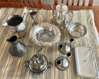 Plated trays, candle sticks, pots & bowls