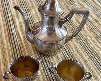 Sterling Silver Pot with Creamer & Sugar Bowl