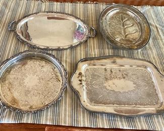 Large silver plated serving trays (22” x 16” approx)