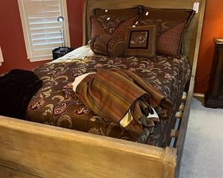 Restoration Hardware queen bed (shown with full sized mattress and full sized bedding)