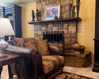 Pair of leather and upholstered chairs