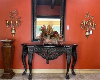 Grand marble entry table and mirror