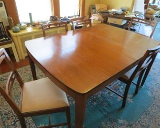 Dining Room Table & Chairs.. Table 60" x 24" x 30" tall. There are 3 Leafs for the table with each 12" wide