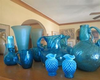 Blue glassware including Fenton & Italian blown glass