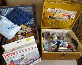 Sewing threads, needles, etc..