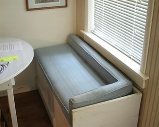 Two of these cushioned banquettes