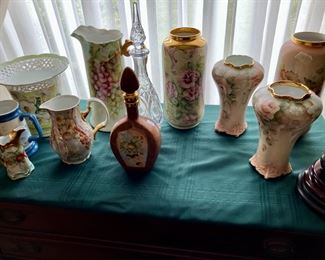 Hand-painted vases, pitchers, flasks