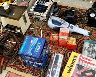 Jumper cables, Brita, Fram oil filters, Wagner Power Stripper, hand-held vac, tablesaw blades, juicer, chair massager