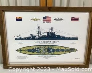 wframed print uss arizona battleship artist signed3551 t